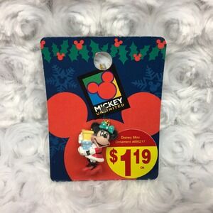 VTG MINIATURE Minnie Mouse w‎ Gifts Disney Mickey Unlimited Christmas Ornament